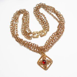 Givenchy Multi Strand Chain Necklace w/ Red Cab